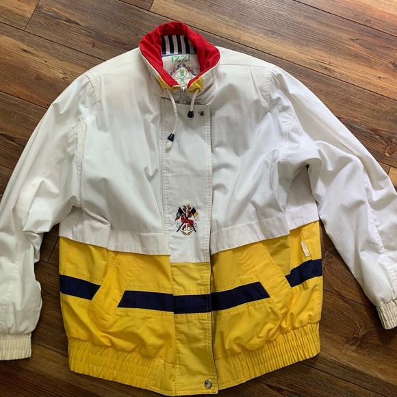 IZZI SPIRIT Vintage Jacket Sz Large Nautical Retro Preppy White And Yellow - Picture 8 of 13